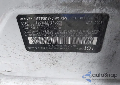 2023 Mitsubishi Mirage G4 Es from USA, damaged, VIN ML32FUFJ5PHF04978